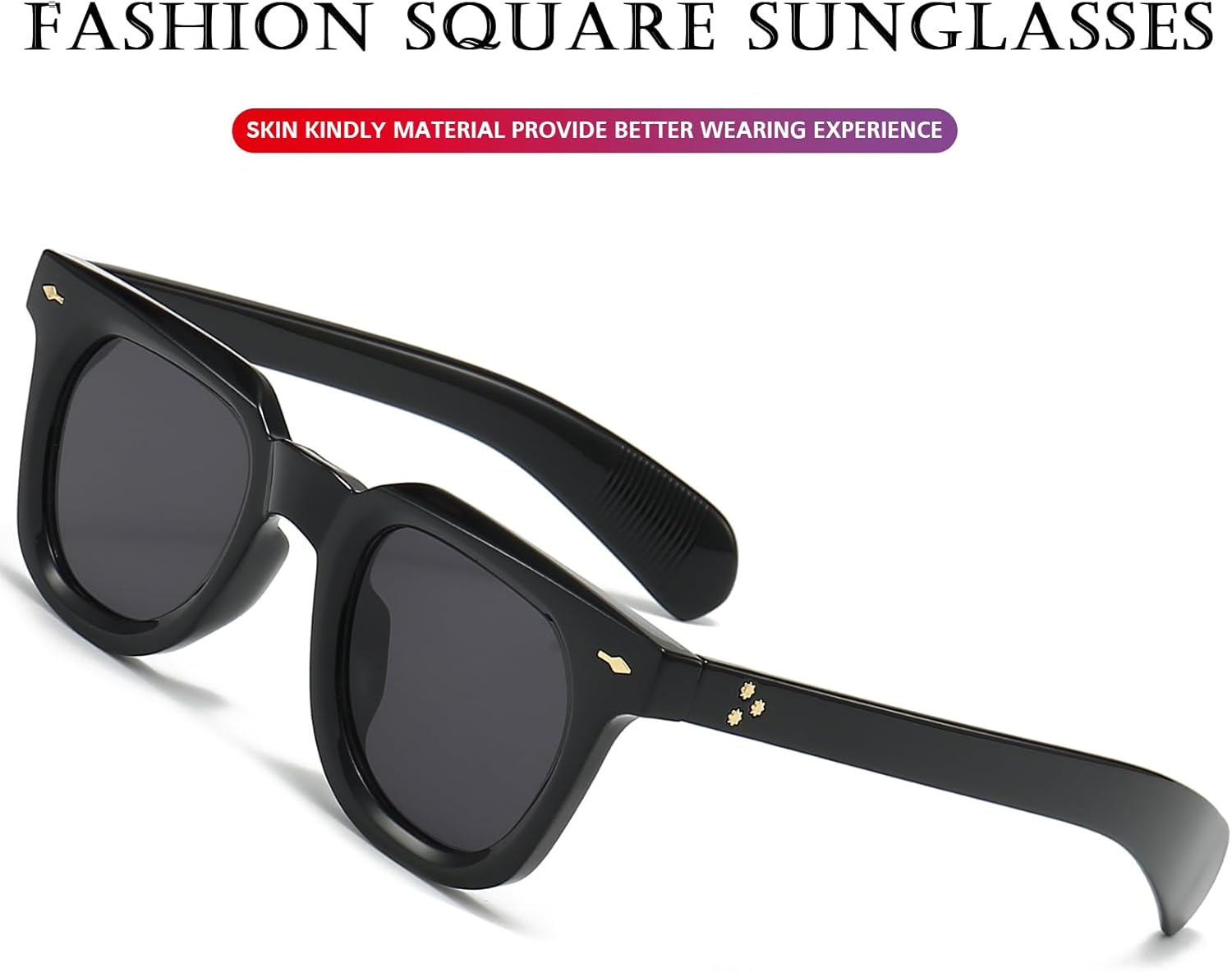 PORADAY Square Sunglasses for Women Men Trendy Thick Frame Sun Glasses Black Shades - Image 5