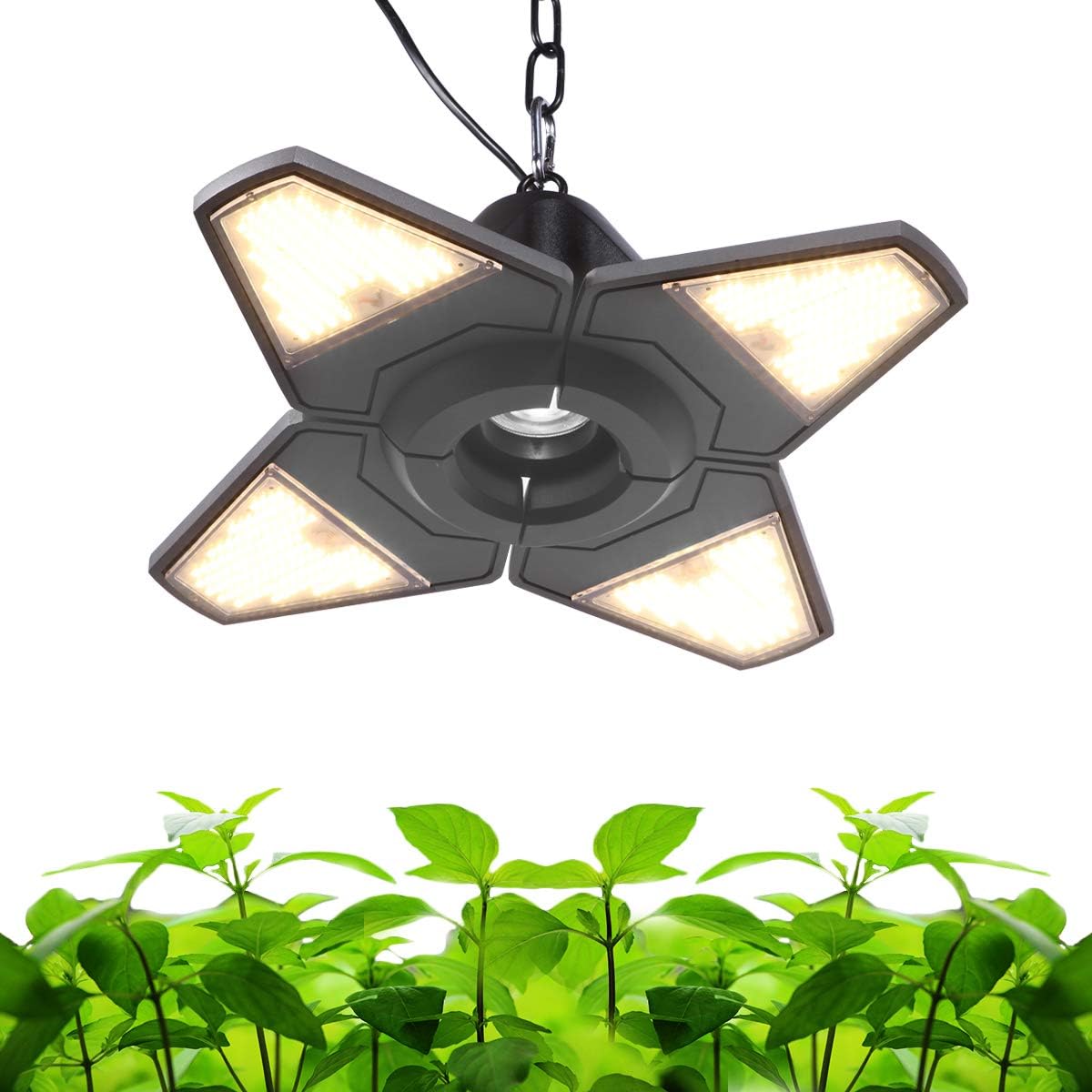 Byingo LED Grow Light - 100W (600W Equivalent) Full Spectrum Integrated Lamp - 4 Foldable Leaves with 90 ° Adjustable Angle Wide Illumination - Plug and Play & Efficient Heat Dissipation for Plants