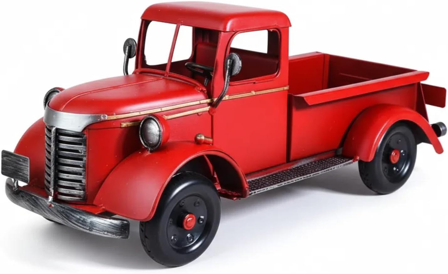 Vintage Red Truck Decor - Rustic Metal Pickup Truck Model, Antique Style Farmhouse Table Centerpiece, Collectible Diecast Vehicle Ornament for Christmas, Home, Office & Garden Decorative Planter