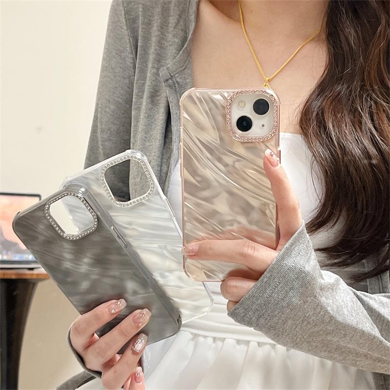 Image of DIZORO Compatible with iPhone 15 Plus Case | Marble Glossy Hard PC Back Cover with Diamond Camera Protector | Ultra Stylish Shockproof Back Cover Case for Girls Women-Pink