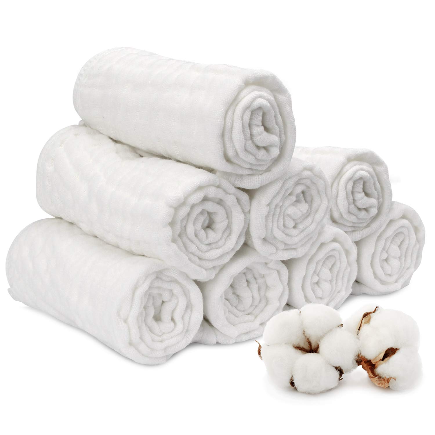Tela de muselina para bebé y niñas (paquete de 8) | algodón para recién nacidos esencial | diseño unisex blanco | súper suave y absorbente para eructos y escupir, artículo de ducha de bebé multi uso