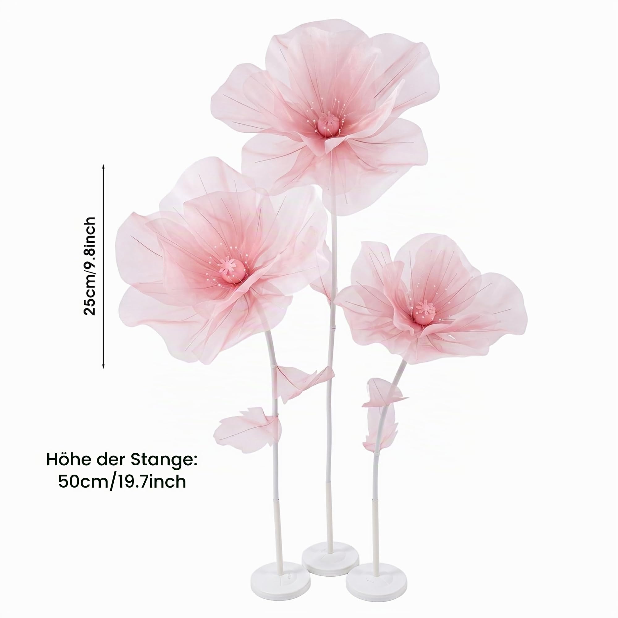 Große Papierblumen, 3-köpfige riesige Organza-Blume mit Ständer, große Blumen-Hintergrunddekoration für Garten, Hotel, Fotografie-Requisiten, Hochzeit, Stil 1