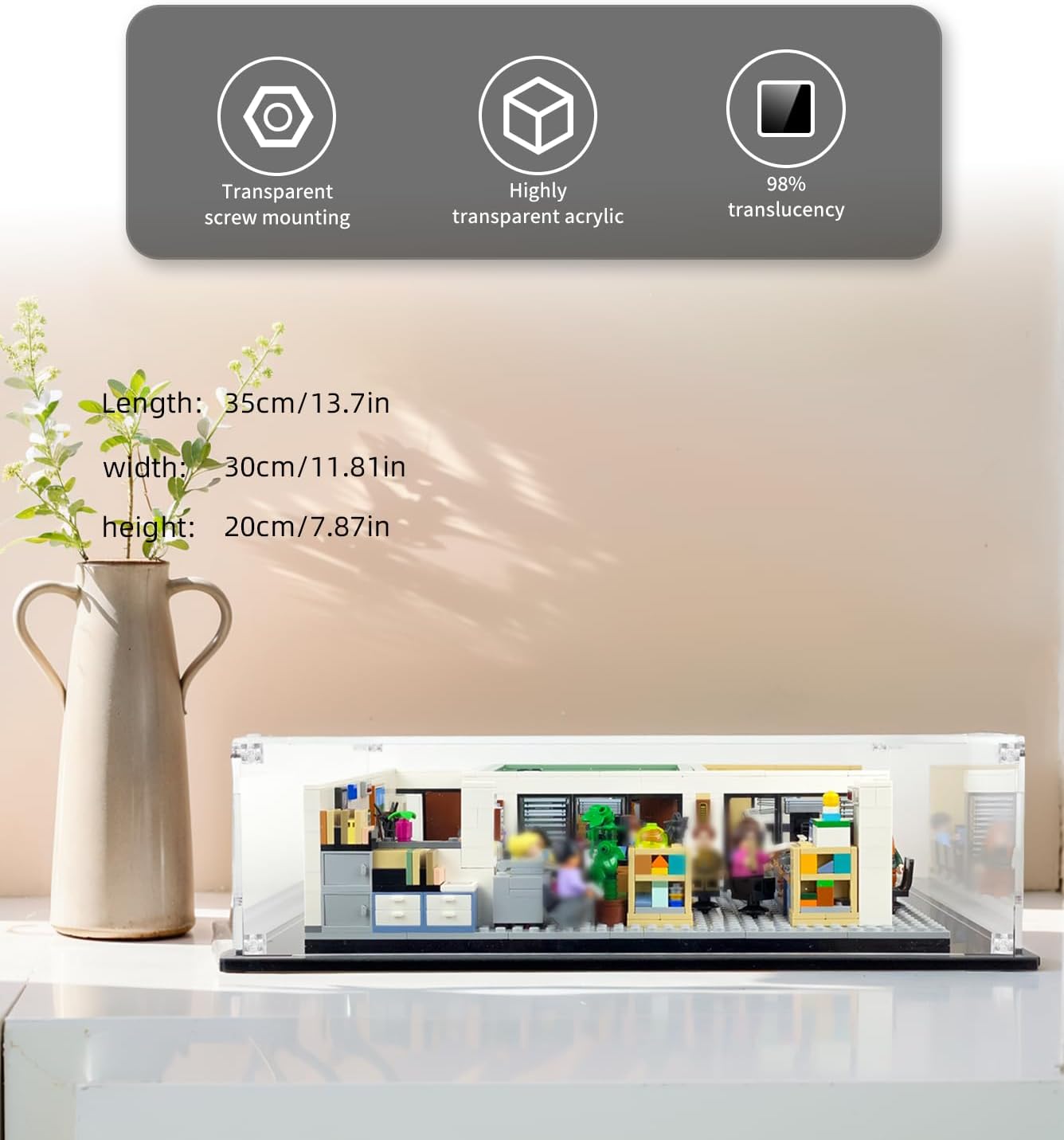 Acrylic Display Case Compatible with Lego 21336 The Office Set,Clear Acrylic Box,Dust-Proof Display Box Compatible with Lego 21336, Size:13.7x11.81x5.9in(NOT Included The Model)