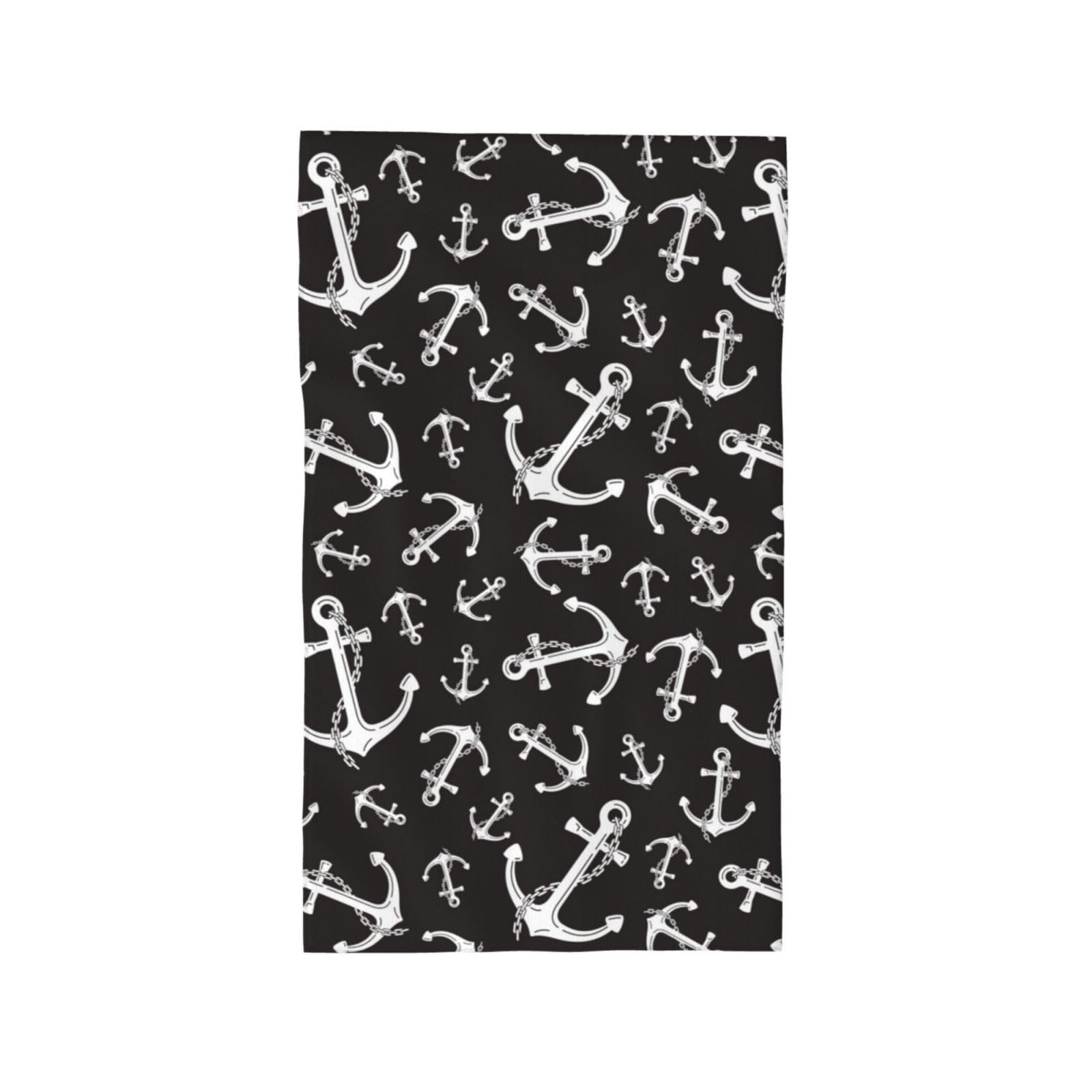 Gearsly Kitchen Hand Towels,Black Nautical Anchor Dish Towel,Super Absorbent Tea Towels,Cute Soft Kitchen Bathroom Decorations Guest Towel,Gifts for Women Men