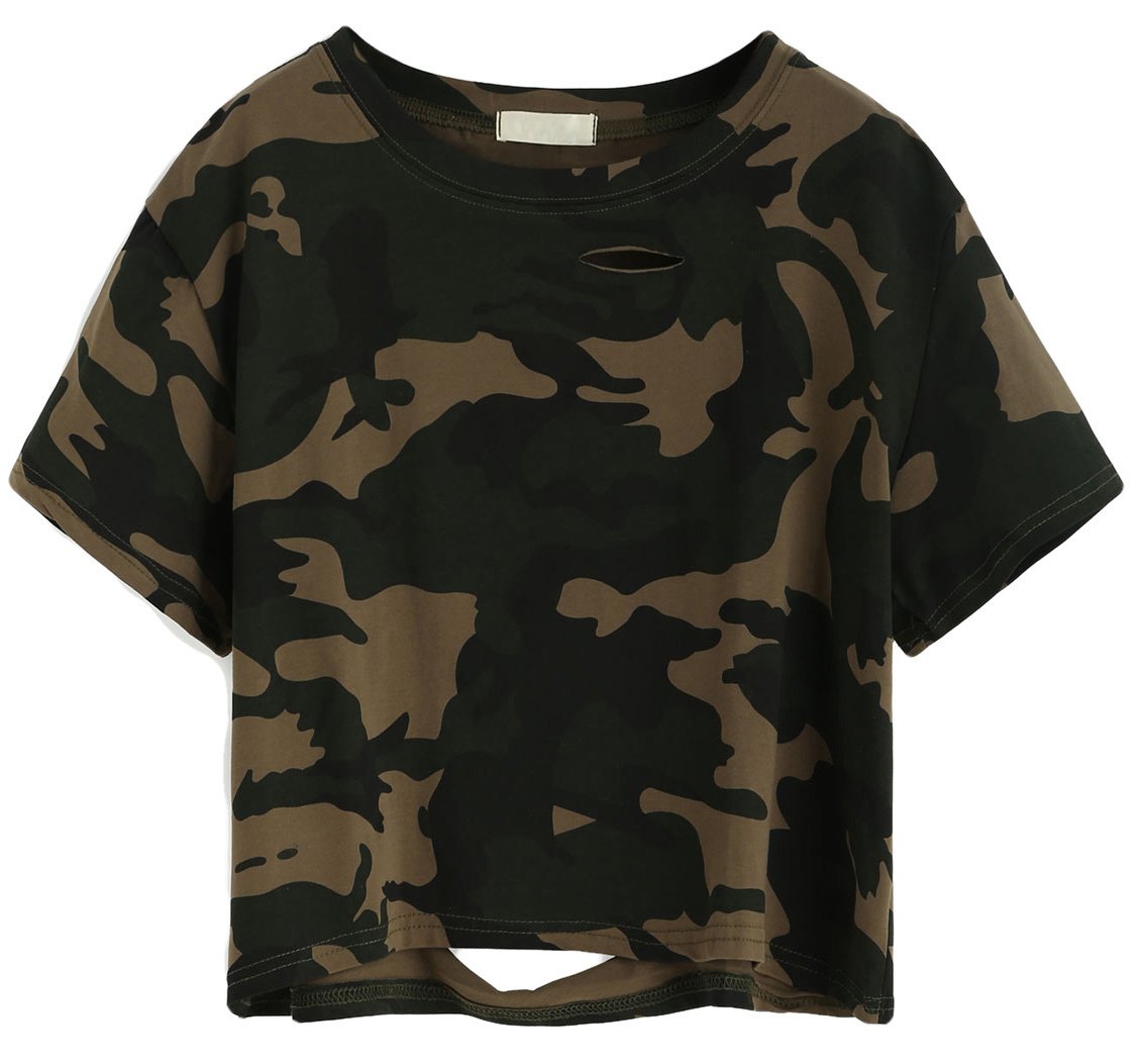 SweatyRocks Women's Short Sleeve Distressed Crop T-Shirt Summer Tops