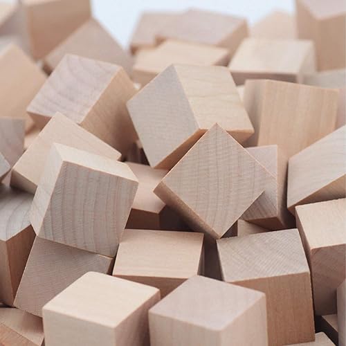 Miniatura 5 de Bloques de madera, paquete de 200 cubos cuadrados de madera para manualidades, bloques de madera, bloques de construcción, rompecabezas cuadrados en
