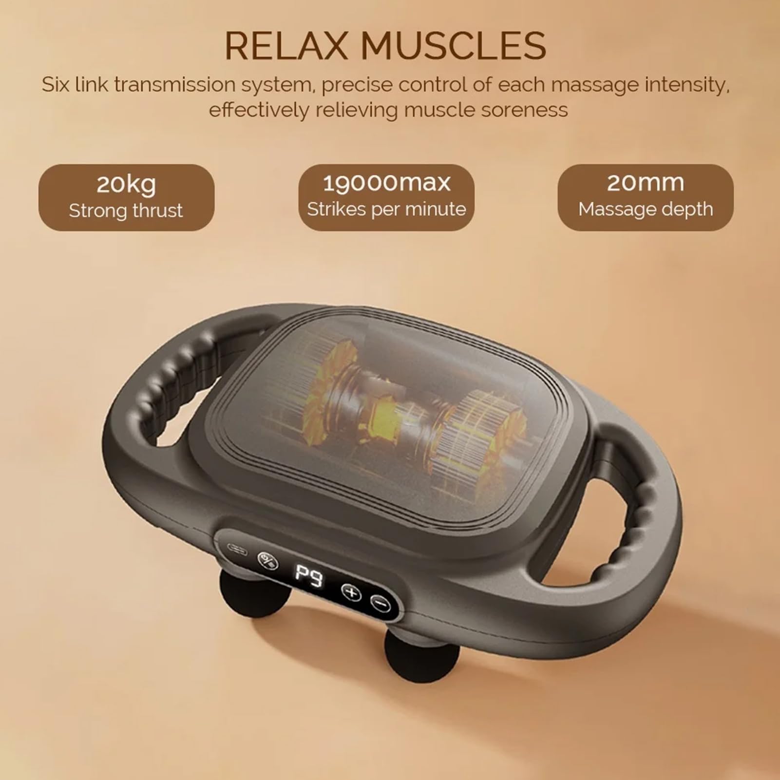 Handmassagegerät, Handmassagegerät Mit Handgriff, Massagegerät Mit 6 | Köpfen | Kompaktes, Sportmassagegerät Für Sportler, LED-Anzeige, Professionelle 9 Knoten