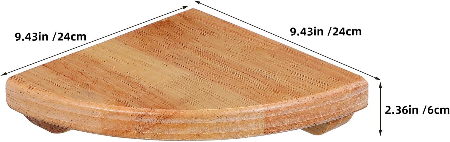 Fan-Shaped Wooden Corner Shelf Wall Mount, 9.5 Inch Wood Floating Storage Rack with Shelving Brackets and Hardware, Easy Installation, Versatile Functionality for Bathroom