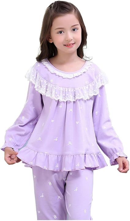 Amazon P Travel パジャマ キッズ 女の子 ガールズ 上下セット 2点セット 子供 パジャマ 長袖 春 夏 秋向け コットン100 ルームウェア かわいい 部屋着 ナイトウェア 寝間着 寝巻き 快適 キッズパジャマ パープル お姫様 パジャマ 通販