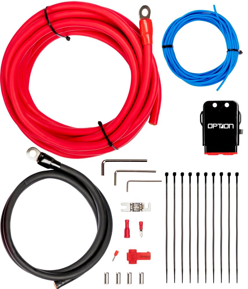 Option 100% Vollkupfer Kabelkit 35mm² - Profi Line Power Kabel Set - Perfekt für den Anschluss von Verstärker/Aktive Subwoofer im Auto