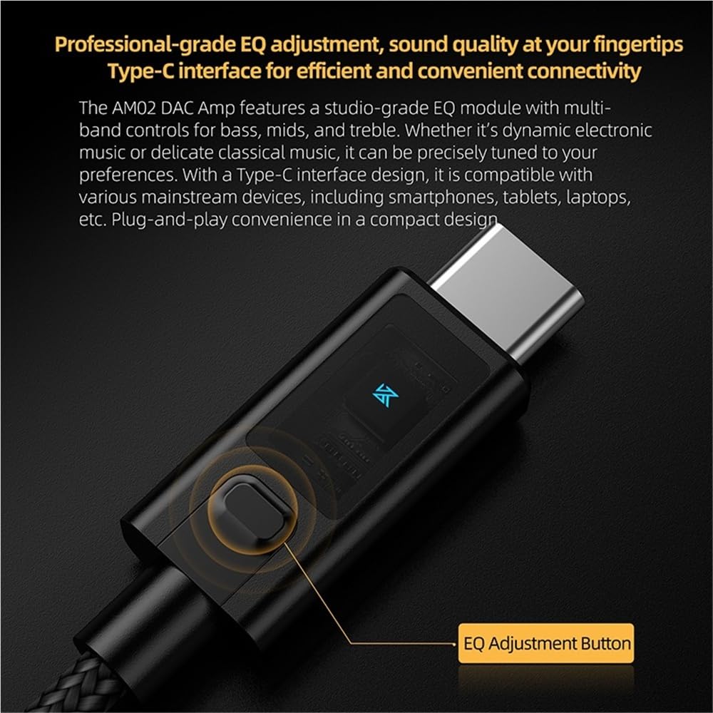 KZ AM02 - Adattatore audio da USB C a 3,5 mm, dongle DAC con modalità EQ a 4 stadi, amplificatore portatile per cuffie Hi-Fi, 96 kHz/24 bit, decodifica senza perdita per iPhone 15/telefoni