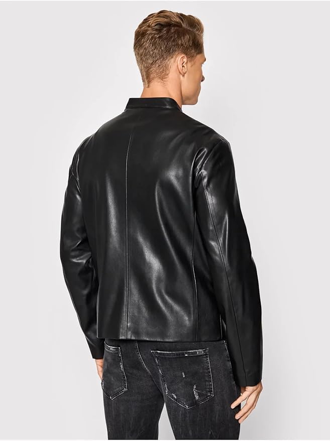 ARMANI　EXCHANGE　leather Armani Exchange Men's Fitted Full Zip Eco Leather Jacket