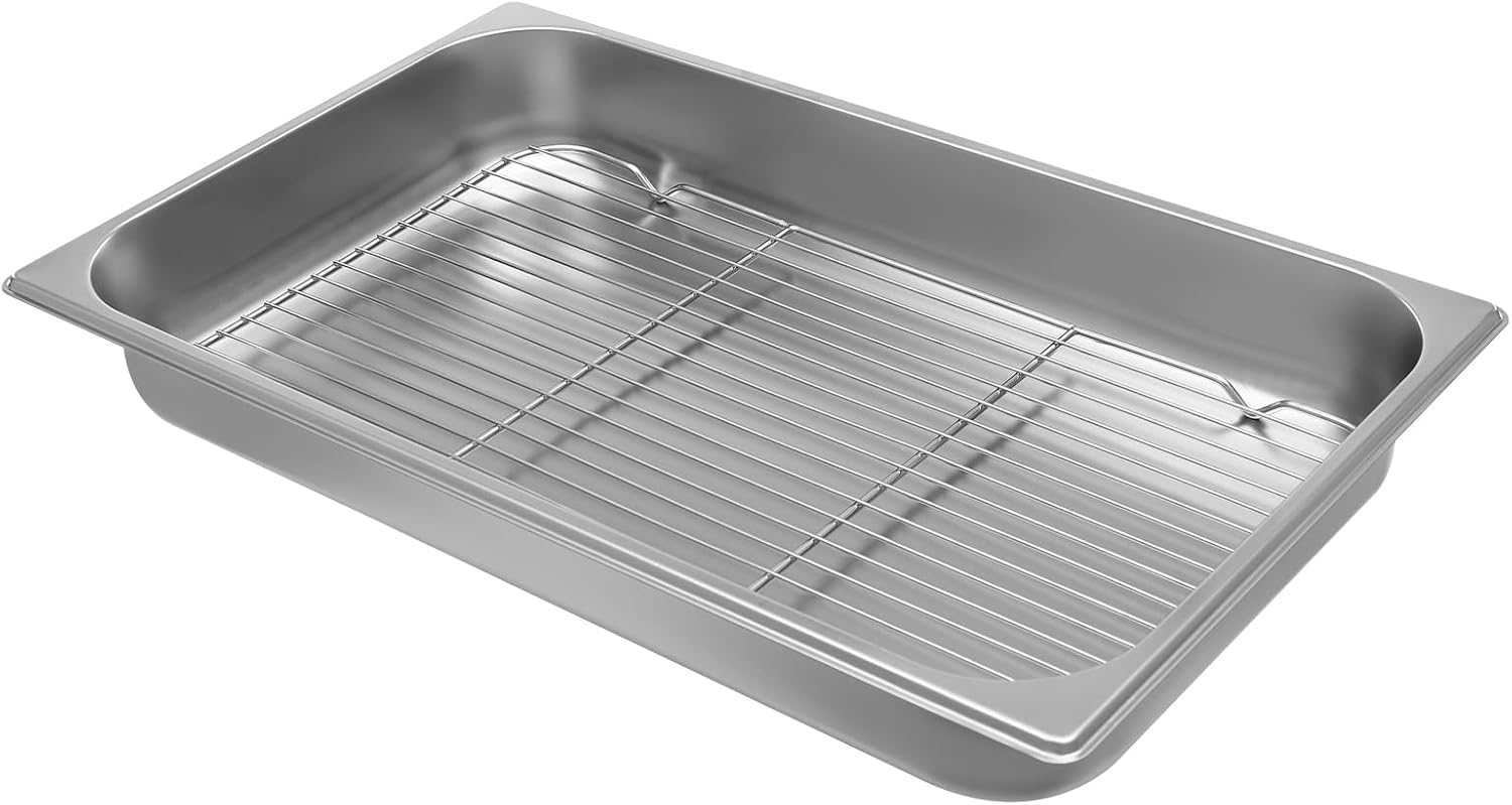 DYNAMI Stainless Steel Baking Pan with Cooling Rack,21x13.2x2.5in Stainless Steel Deep Roasting Pan with Grill,Rectangular Large Bakeware Multipurpose Cooking Sheet Pan