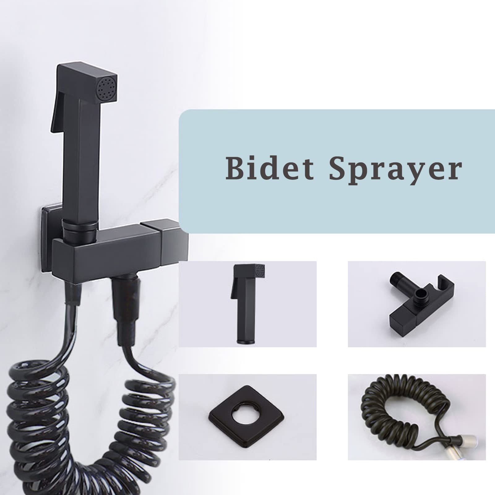 Duchas Higienicas para WC, Latón Grifo Bidet para WC Alta Presión Ducha Inodoro Portatil Ducha Bidet Montado en la Pared Ducha WC Pulverizador de Bidé de Mano con Manguera,Negro
