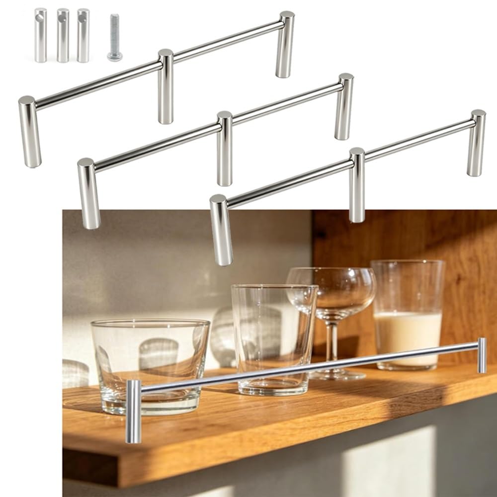 SVBVRFEEW Cabinet Guard Rails Bookshelf Rail Fence Set Stainless Steel Decorative Rod Gallery Railing Anti-Tipping Bar for Floating Shelf 1 Pack 3 Pack(Silver(3PCS),110cm/43.3in)