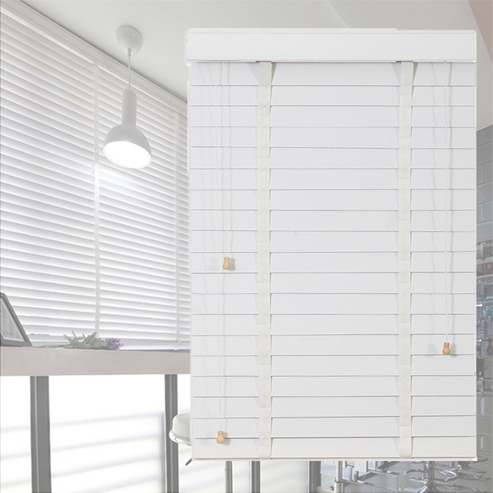 Suwooy W×H Real Wood Venetian Blinds 45Cm 50Cm 60Cm 70Cm 80Cm 90Cm 100Cm 110Cm 120Cm,50Mm Slatted Horizontal Blinds,Wooden Blinds For Windows,Blackout Shutters,White,Heat Insulation,-70X80cm/28X31in