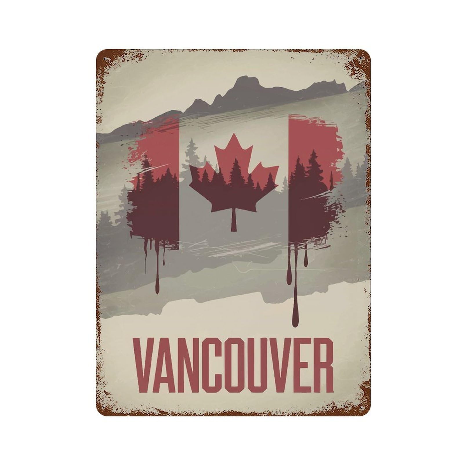 Vancouver Canada Flag Weathered Tin Sign 15.7"x11.8", Rustic Home Decor for Office, Studio And Wall Decor