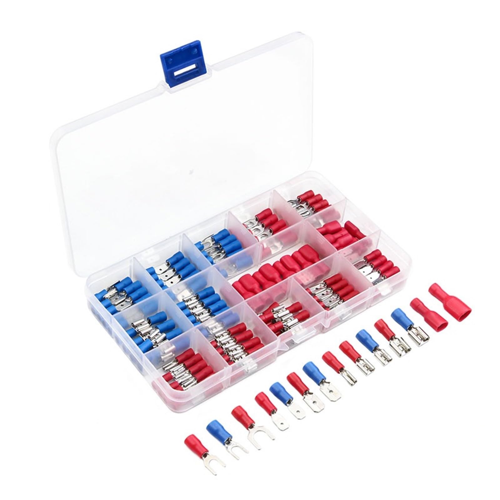 140 Pezzi Connettori for cavi isolati Filo Assortito Crimpare Forcelle Anello di testa Set di forcelle Capicorda ad anello Kit terminale arrotolato(140PCS)