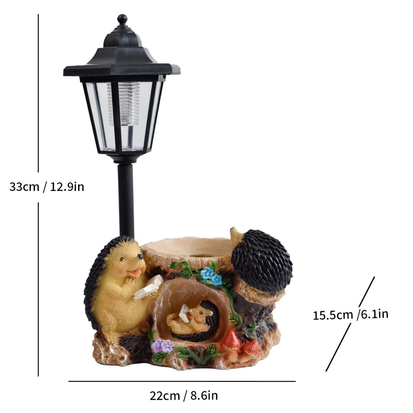 Doniczka z Lampą Solarną Solarna Rzeźba Jeża z Doniczką | Figura Ogrodowa Jeż Na Zewnątrz, Na Podwórko, Trawnik, Taras, Dziedziniec, Ganek, Na Święto Dziękczynienia, Farmę I