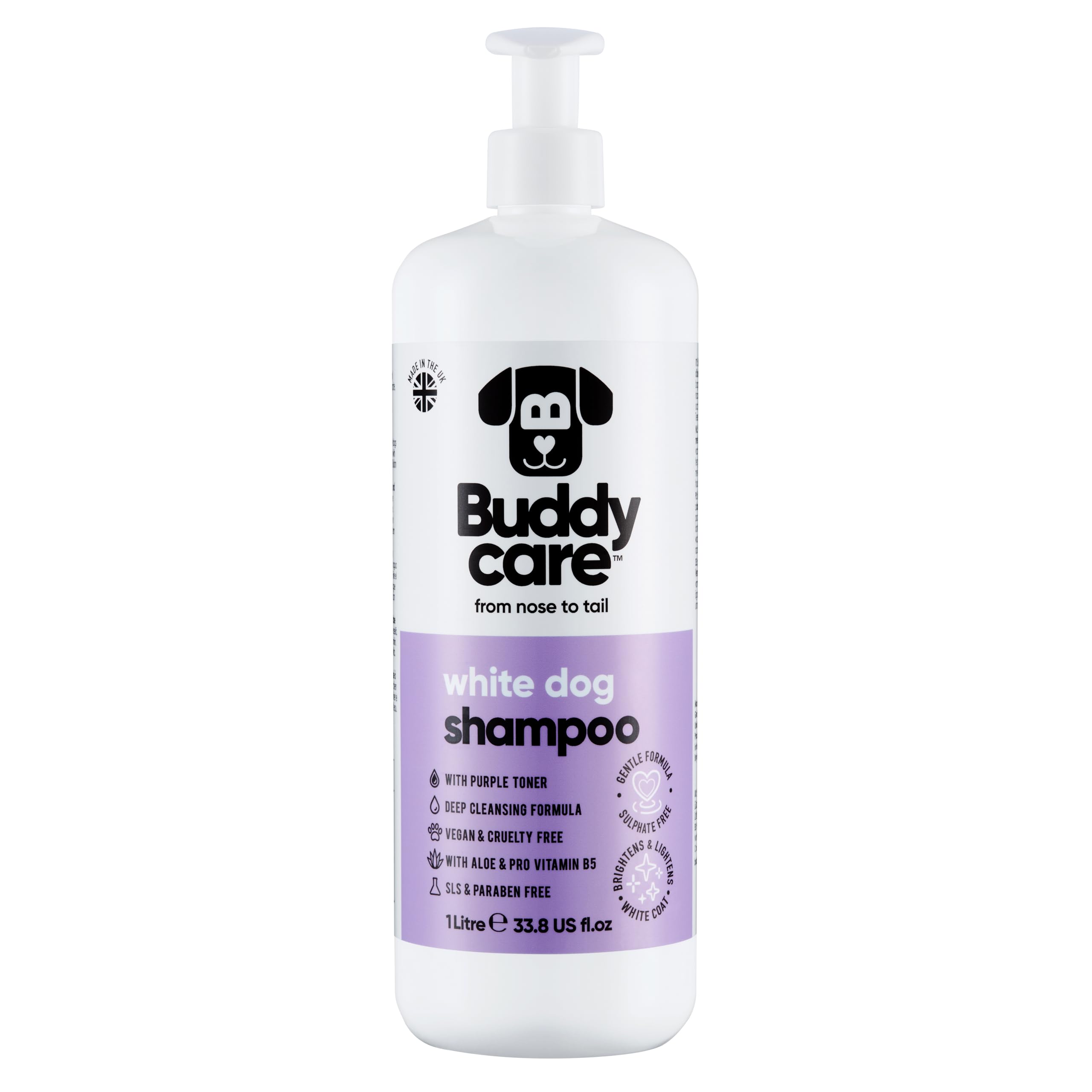 White Dog Shampoo by Buddycare | Brightening and Whitening Shampoo for Dogs | Deep Cleansing, Fresh Scented | With Aloe Vera and Pro Vitamin B5 (1L)