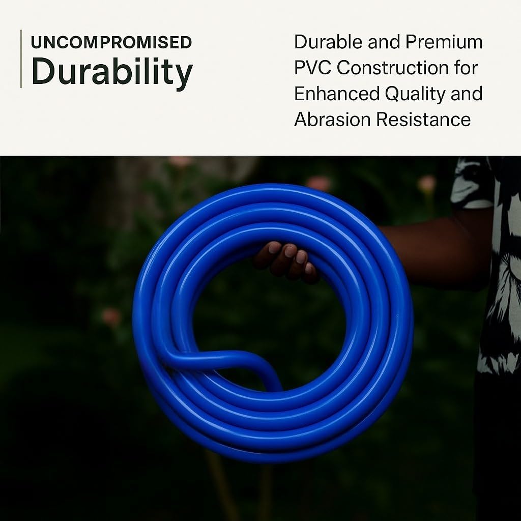 SAY PVC Garden Hose Pipe with Metal Nozzle Water Spray Gun with 3 Clamps and tap Connector - Blue | Heavy Duty Water Pipe for Garden (Blue, 5 Meter)