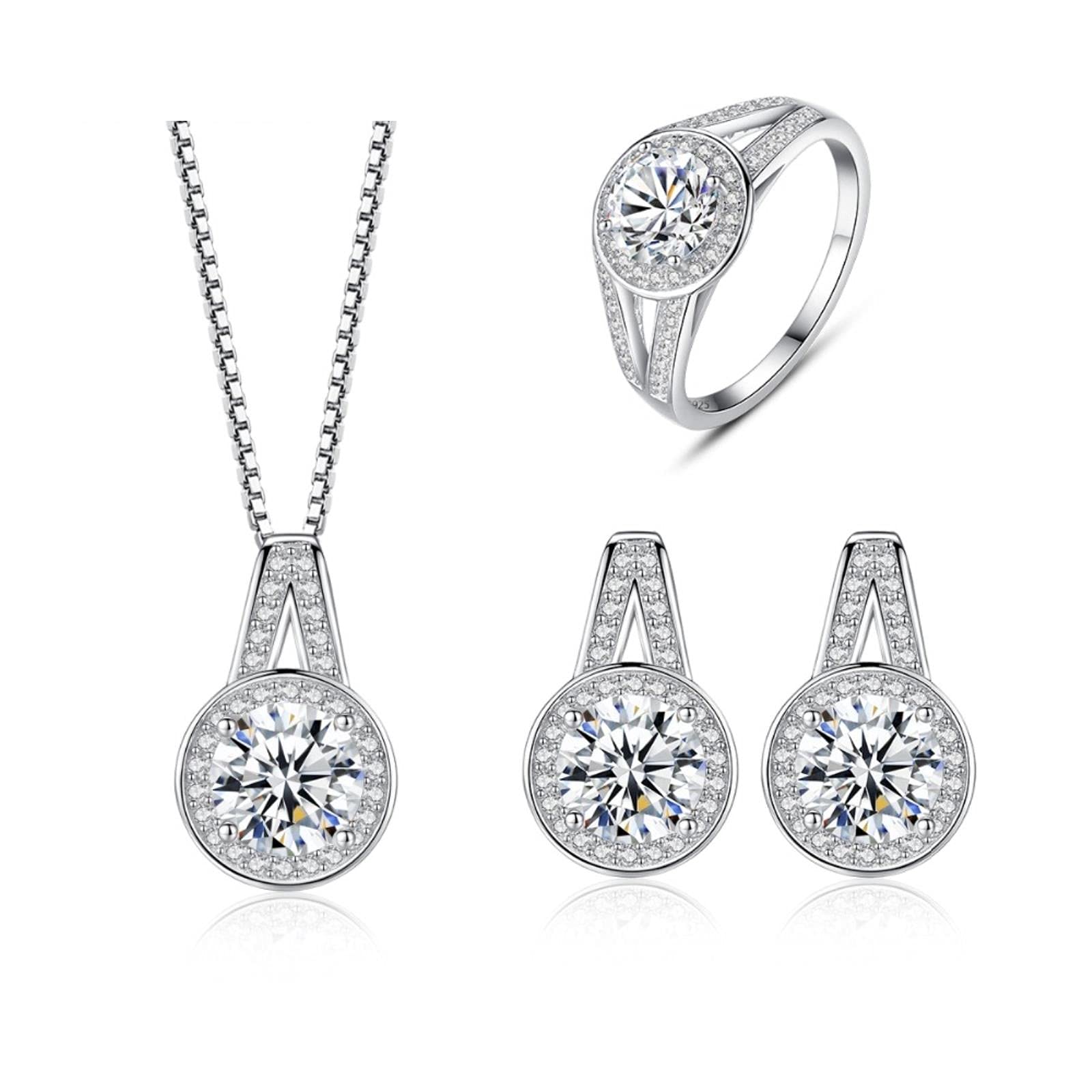 LOKILOKI Eleganti Set di Gioielli da Sposa in Argento 925 per Le Donne Cz Crystal 925 Accessori per Gioielli di Fidanzamento in Argento