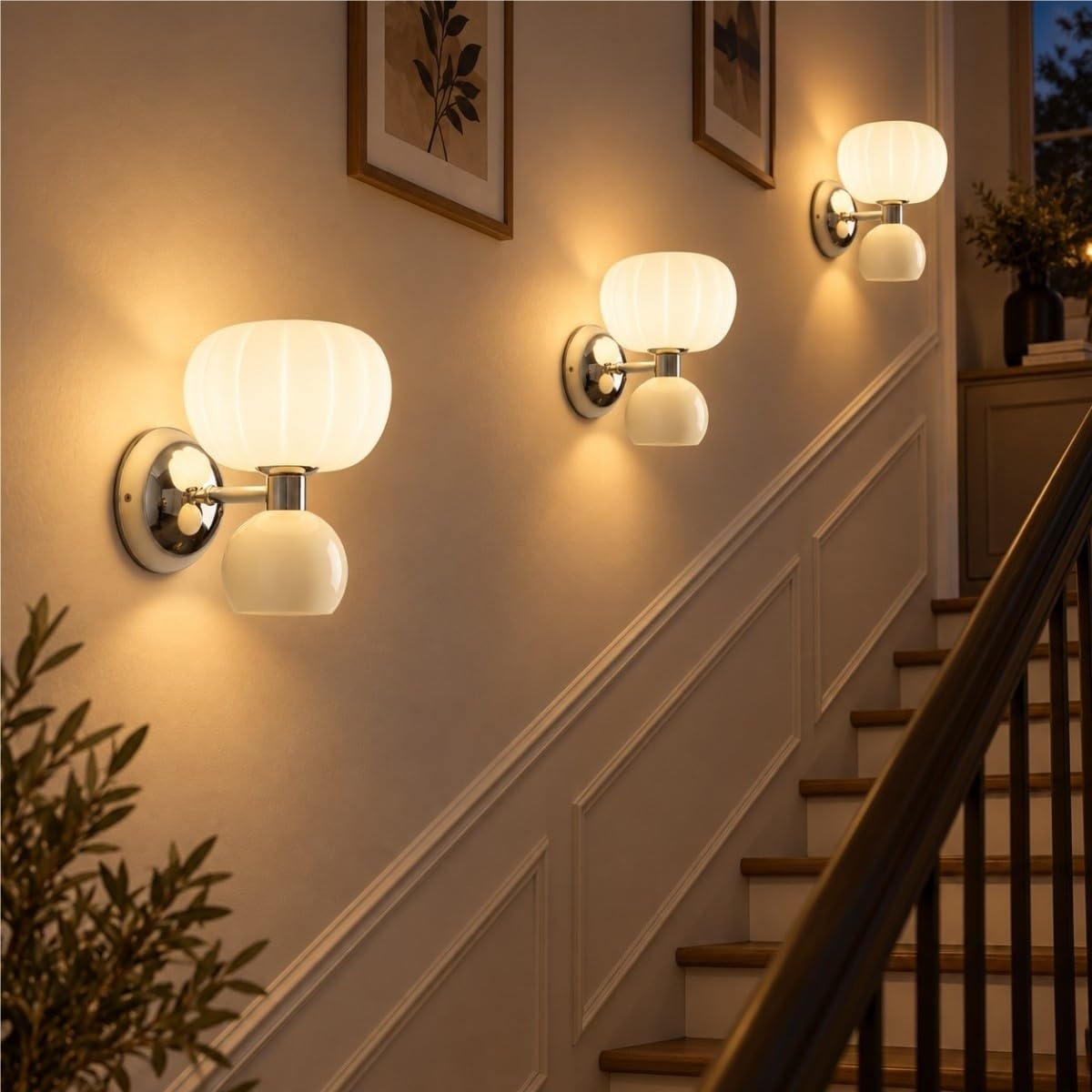 Aplique de pared nórdico de doble globo luz de dormitorio cromada vidrio