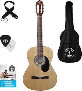 Stretton Payne Classical Guitar Full Size 4/4 (39' inch) Spanish Style Classical Acoustic Guitar Package Nylon Strings. Ideal Beginner Acoustic Guitar Pack - Natural Wood