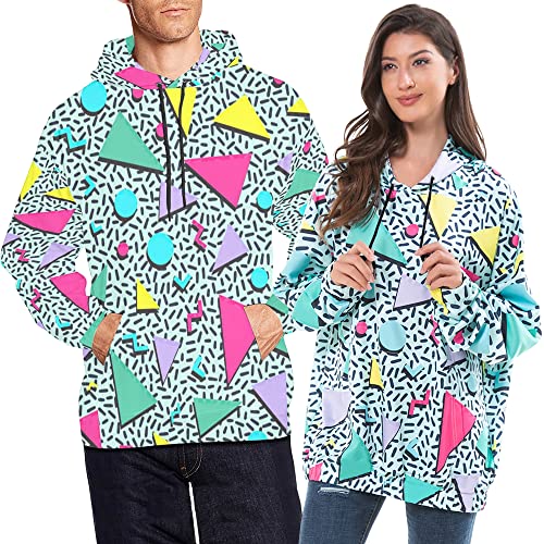 80S Costumes For Men Hoodie Pullover, 90S Outfit For Men Vintage Sweatshirt, Memphis Mens Graphic Hoodies, Retro Hooded Sweatshirt, Unisex Cool Novelty Hoody With Big Front Pocket Drawstring M #TOP2