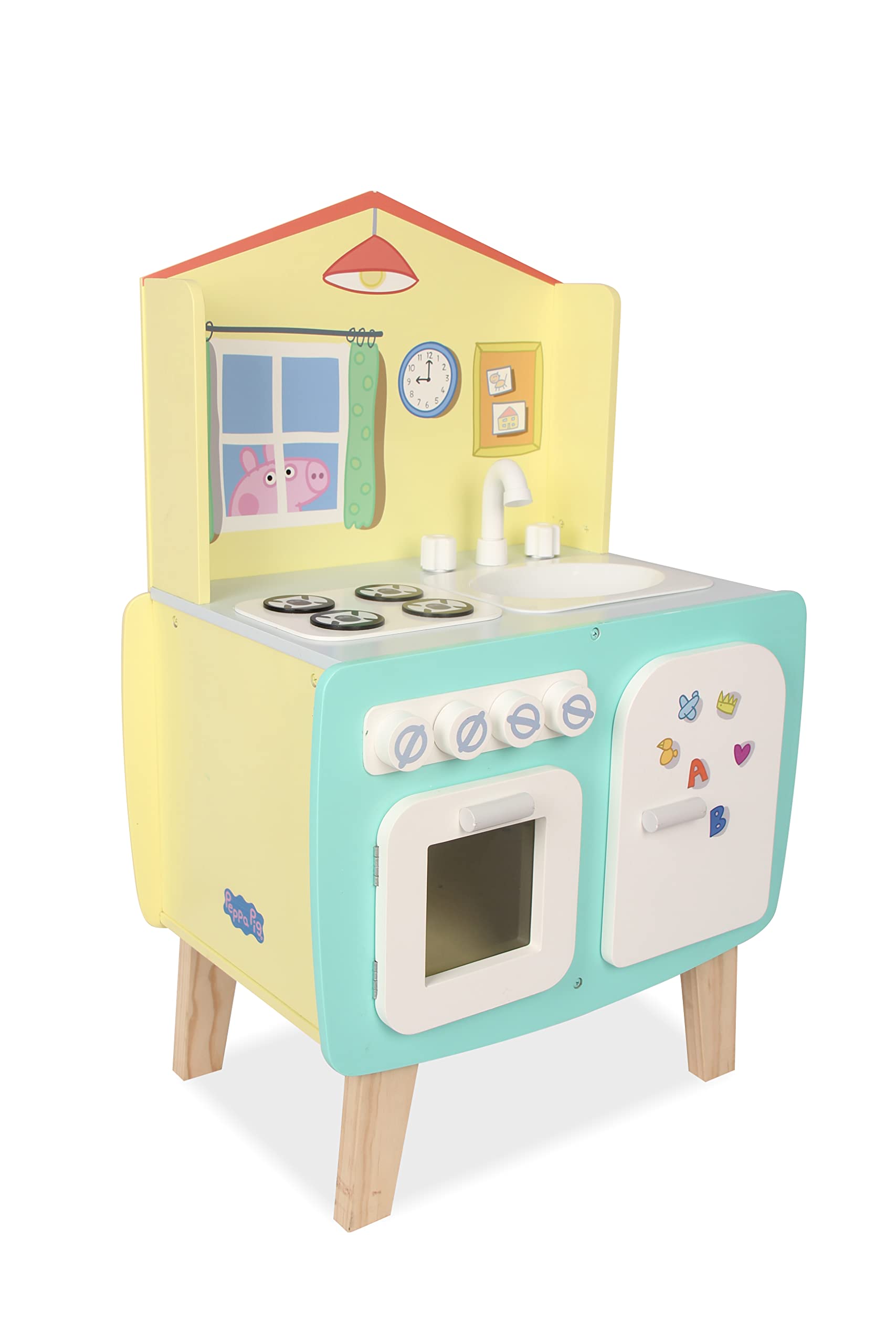Peppa Pig - Cocina de Madera de Peppa Pig - Cocinita de 1 módulo de diseño único - con Todos los cantos redodeados para Mayor Seguridad - Tamaño 70X30X45 cm (Deqube 913D00074)