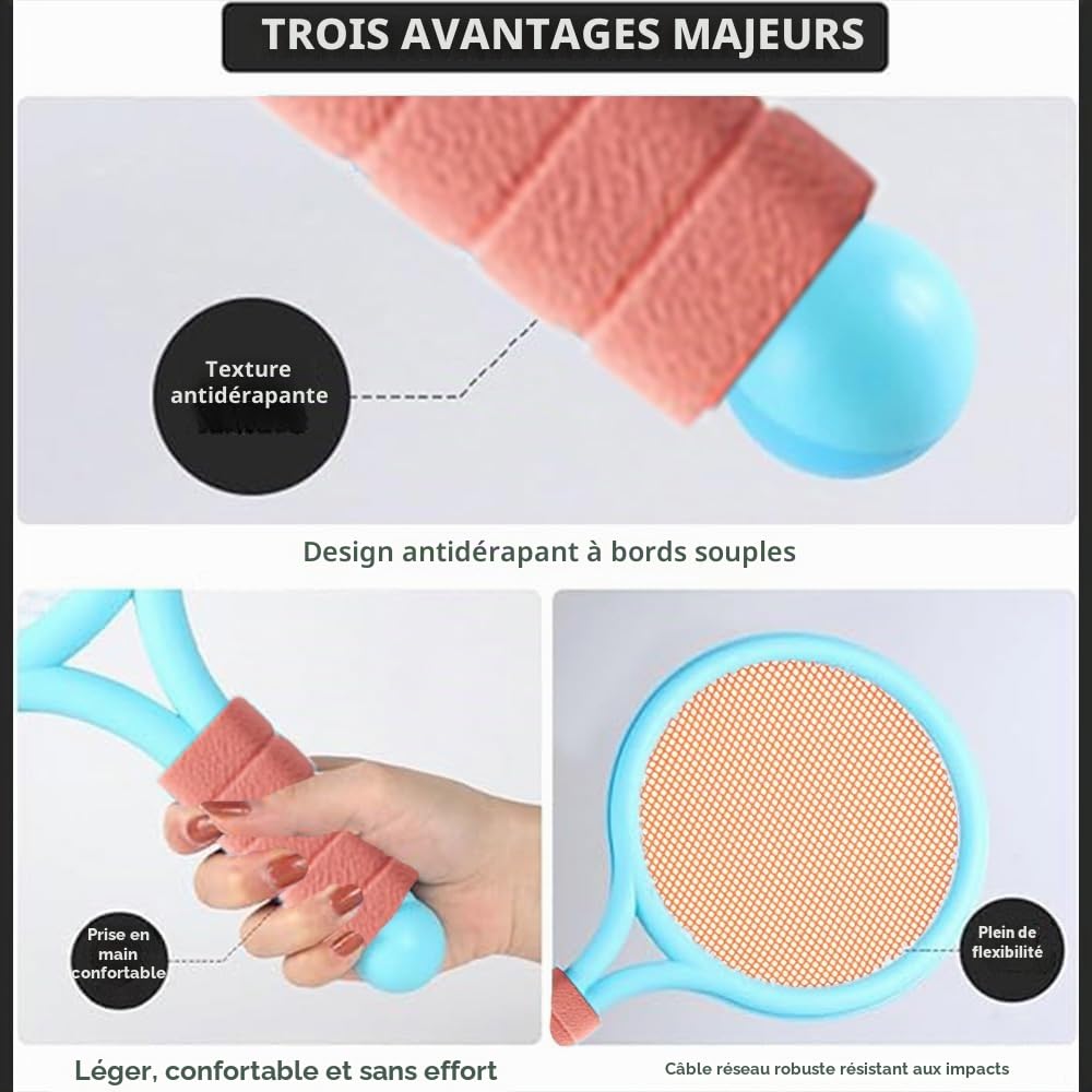 Ensemble de Badminton pour Enfants, Raquette de Badmintons avec 3 Balles D'entraînement Souples et 3 Badminton, Raquette de Tennis/Badminto Adaptés aux Sports d'intérieur et d'extérieur