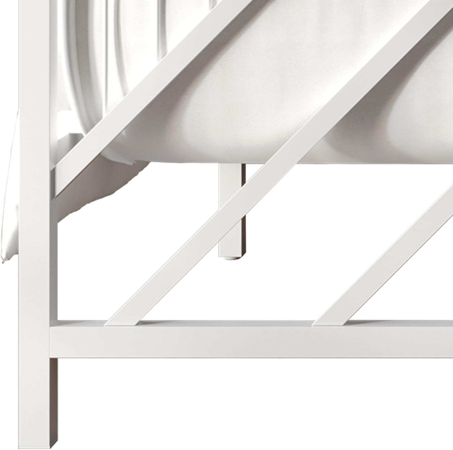 Full Geometric Slatted Design Metal Platform Bed, White