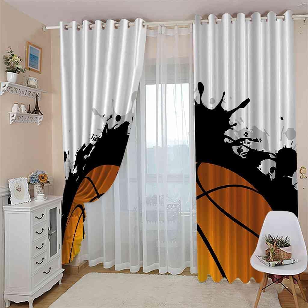 Modern Blackout Curtains with Eyelet 3D Printed Thermal Insulated Window Treatments Watercolor Basketball Print Living Room Bedroom Window Drapes 2 Panel Set 72" X 108" (2XW66"xL90")