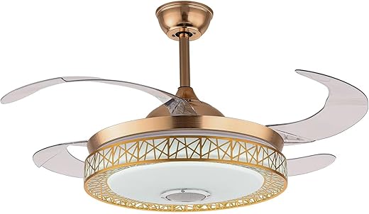 Daksan Ventilador de Teto 108cm Dourado com Luz LED 72W e Bluetooth - 4 Pás, Diâmetro 48cm, Controle Remoto, 3 Cores Ajustáveis, para Sala e Quarto