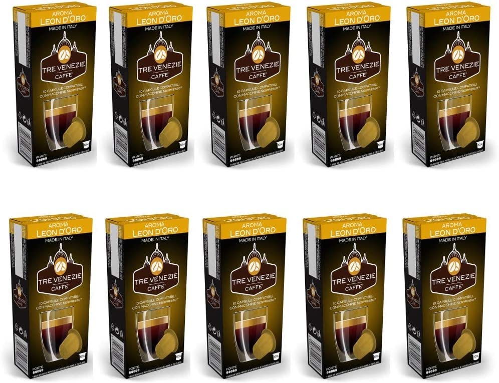 Tre Venezie 100 cápsulas de café compatibles con Nespresso - Leon D'oro (10 paquetes)