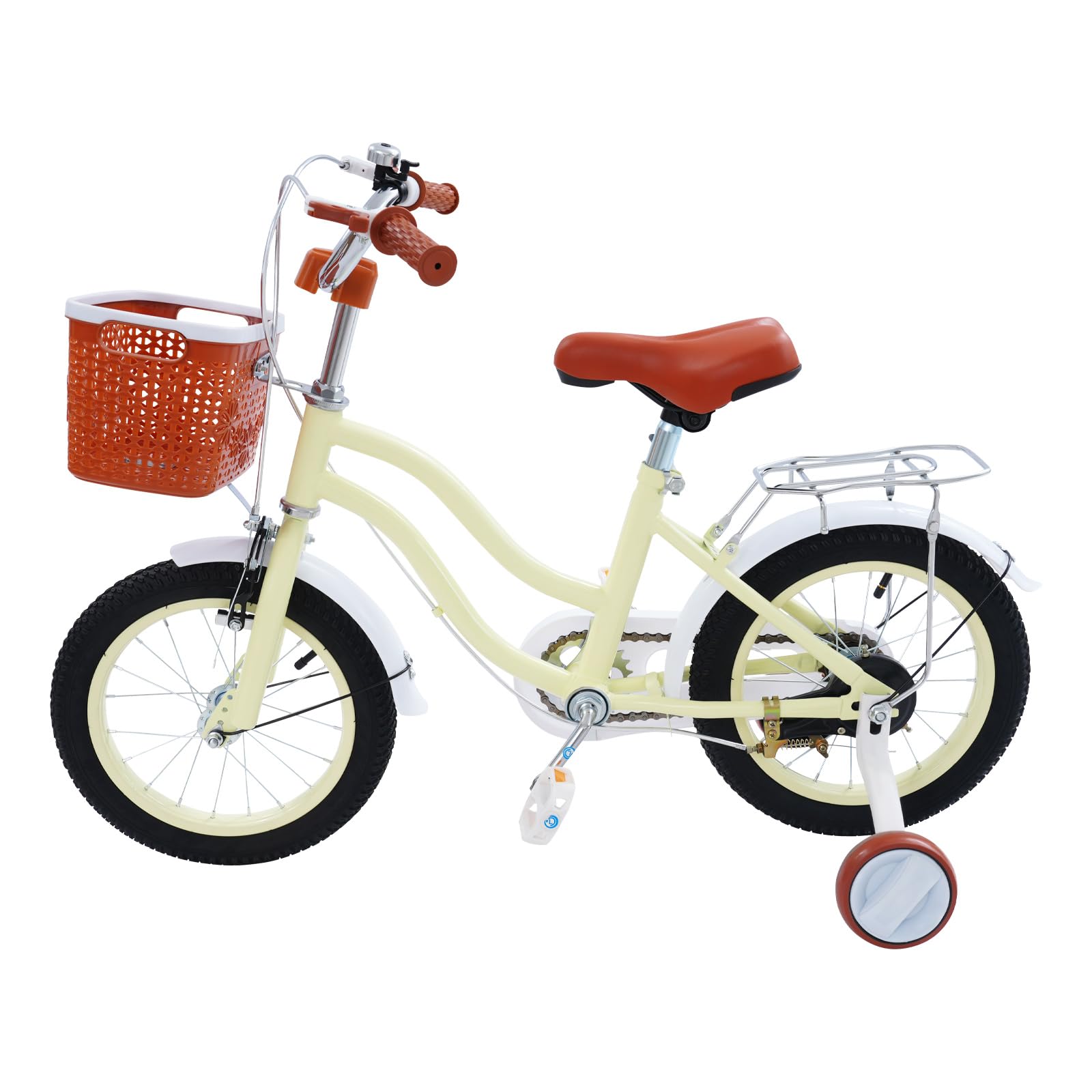 Bicicletta per bambini 14 Pollici, Ragazzi, Bici Con Ruote Di Supporto E Cestino, Regolazione Di Altezza, Alto Carbonio Acciaio Bici Bambini Da 3 4 5 6 Anni Di Colore Beige
