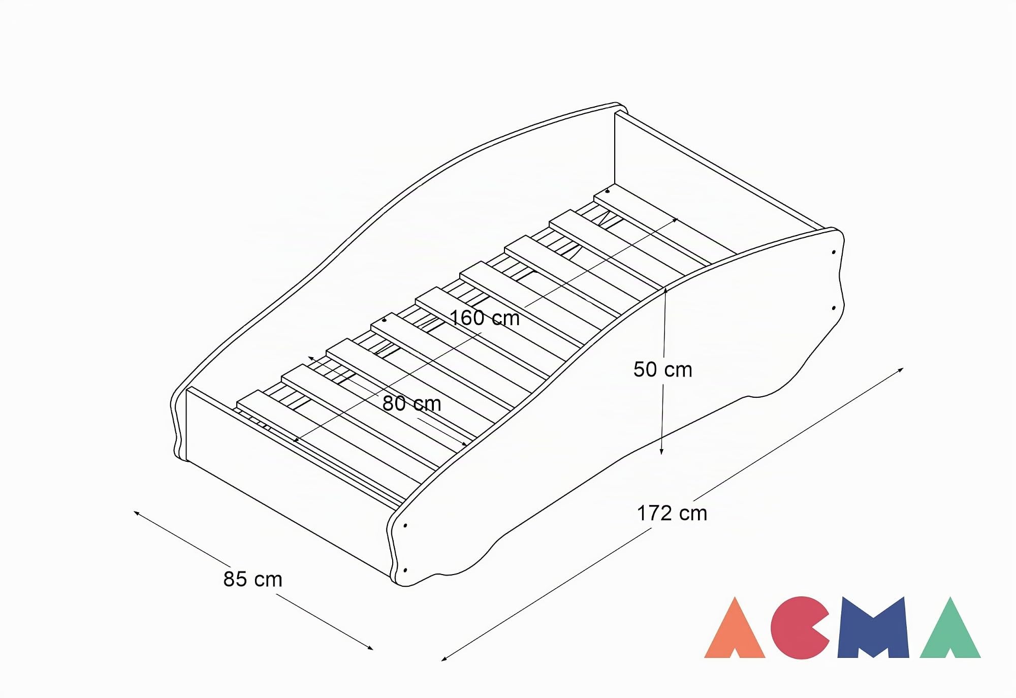ACMA Autobett 160x80 cm mit Matratze und Lattenrost - Kinderbett Auto personalisiert mit Name, Modell 5, stabiles Jugendbett für Kinderzimmer, belastbar bis 120 kg