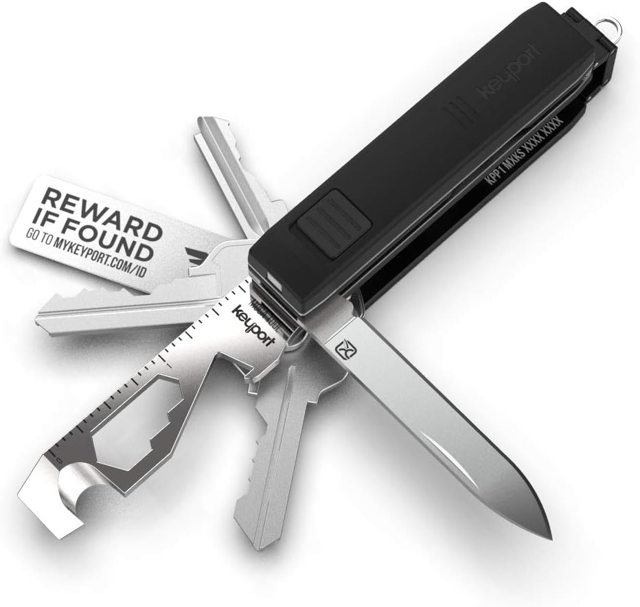 Keyport Pivot Outdoor Bundle: EDC Key Holder & Modular Swiss Army Multitool Keychain + Key Chain Pocketknife + Mini-Flashlight + MOCA 10-In-1 Key Tool + Lost & Found All-In-One (Black)