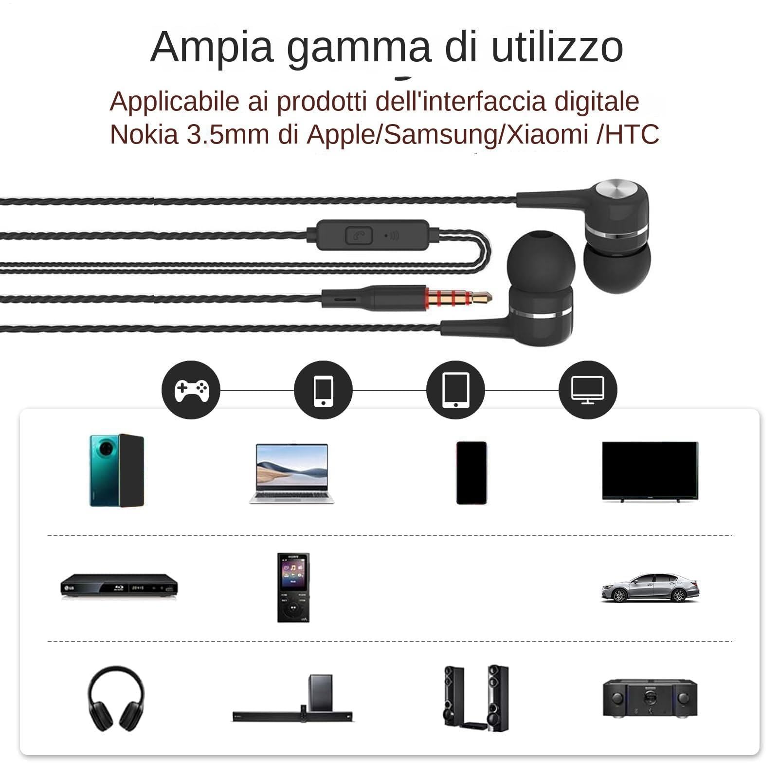 Generico auricolari-Con Filo Con Microfono – Cuffie auricolari-Cablate Con Isolamento Acustico Da 3,5 Mm, auricolari-Con Cavo Audio Dal Suono Chiaro, Dispositivo Con Microfono Integrato | Per La