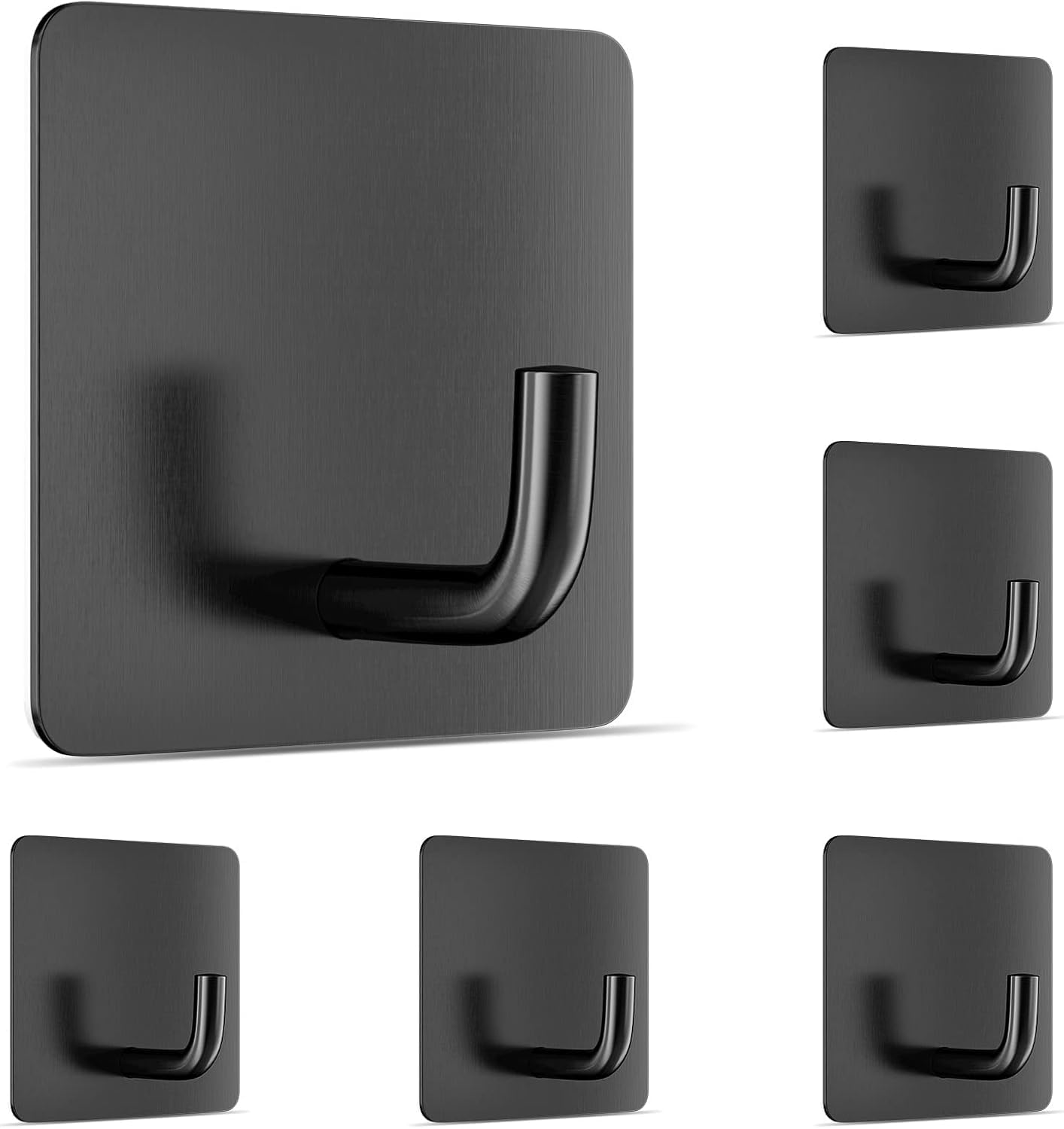 DALUCI Self Adhesive Hooks for Wall Heavy Items – Metal Wall Hooks for Hanging Clothes, Towels & Keys – Waterproof No Drill Sticky Wall Hanger Hook for Bathroom & Kitchen (J Hook-Black, 6)