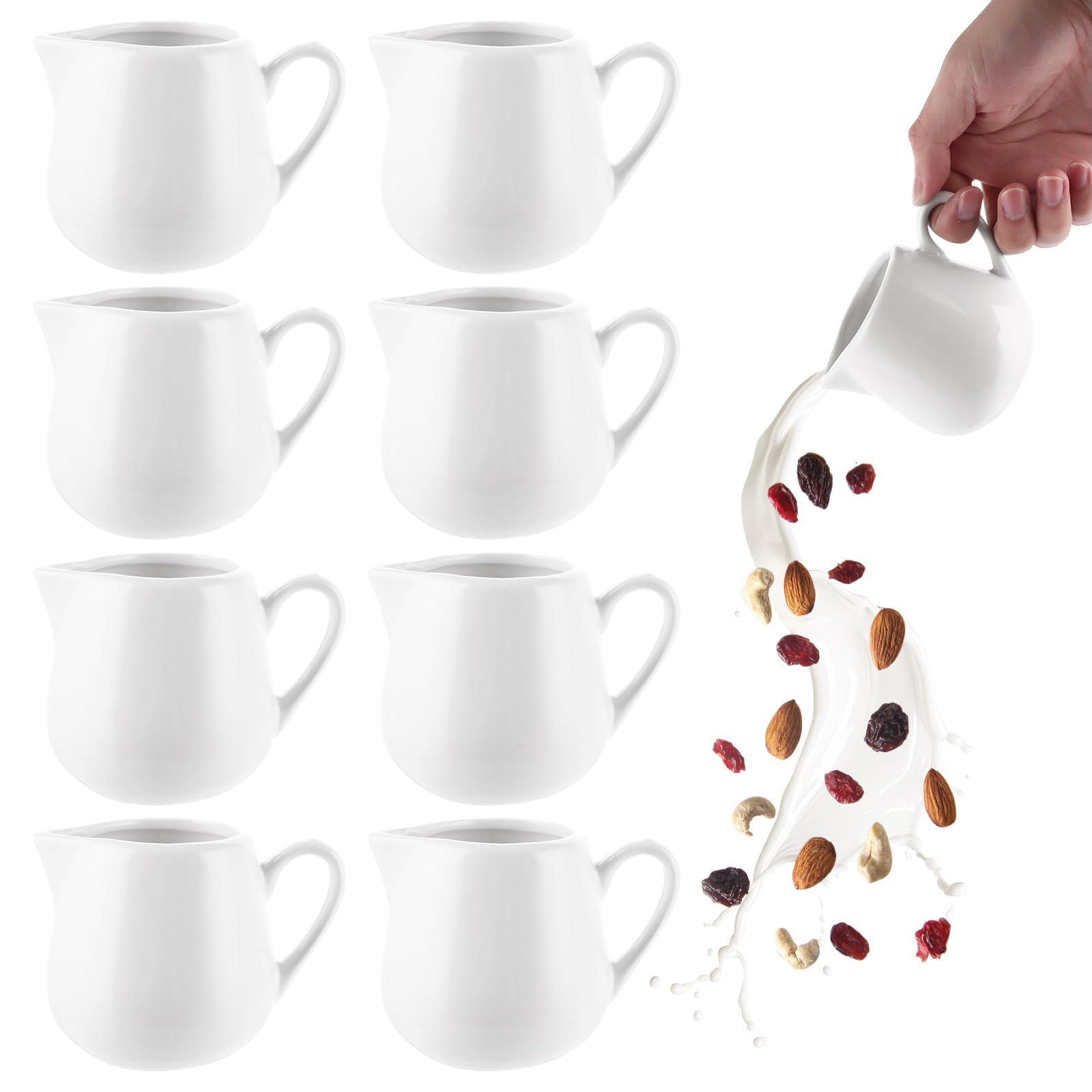 Milchkännchen Porzellan, 8 Stück Milchkännchen Weiß 240ml Milchkännche Großes Milchkanne Espressogießer, Schaumkännchen Groß Espressokanne für Kaffee, Milch, Saucen, Cafe, Küche