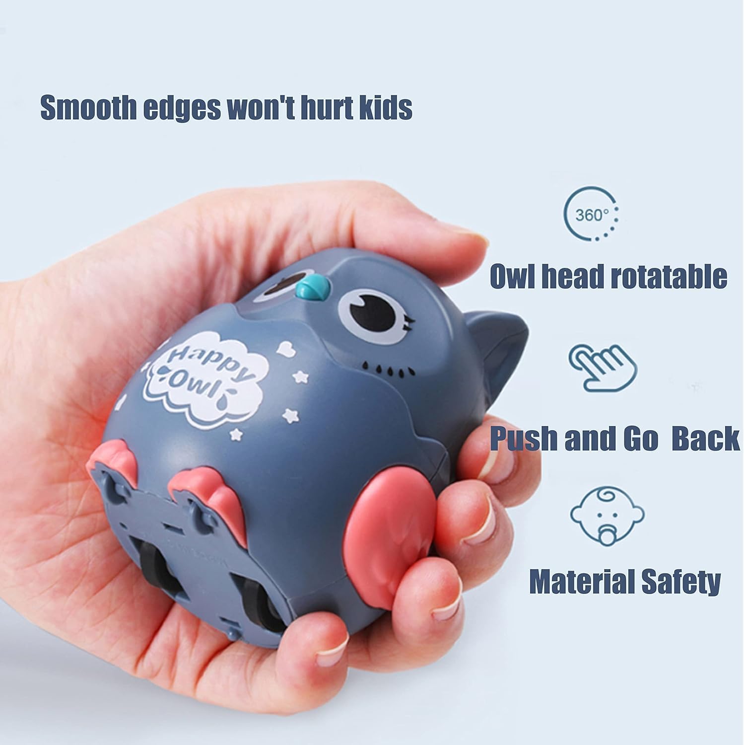 Crackles Press & Go Owl Toy for Babies & Toddlers – Cute Cartoon Push and Go Animal Car – Friction Powered Mini Toy – Multicolor – Pack of 2 4