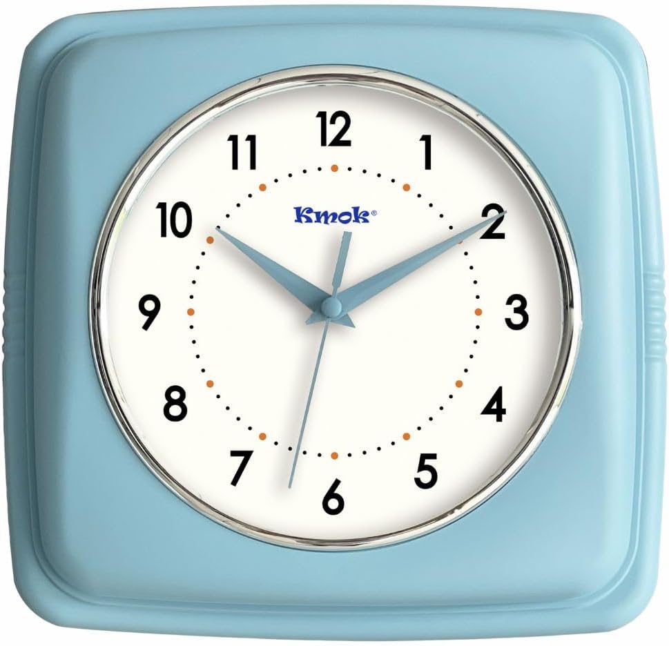 9 Inch Retro Square Wall Clock - Battery Operated Silent Non-Ticking Decorative Clock for Home, Office, Kitchen, Bedroom, Bathroom, Living Room & School (Pastel Blue)