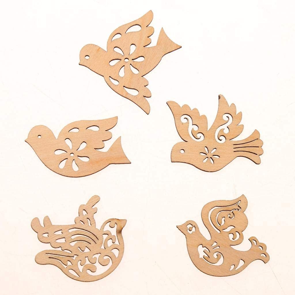 AmericanElm 10 Pieces Unfinished Wooden Birds for Home Décor, MDF Cutout Shapes Embellishment, Wood Craft Slices for DIY Scrapbooking Card Making Decorations (PM3-CO-BIRD-P10_Beige_4.5 in) 3