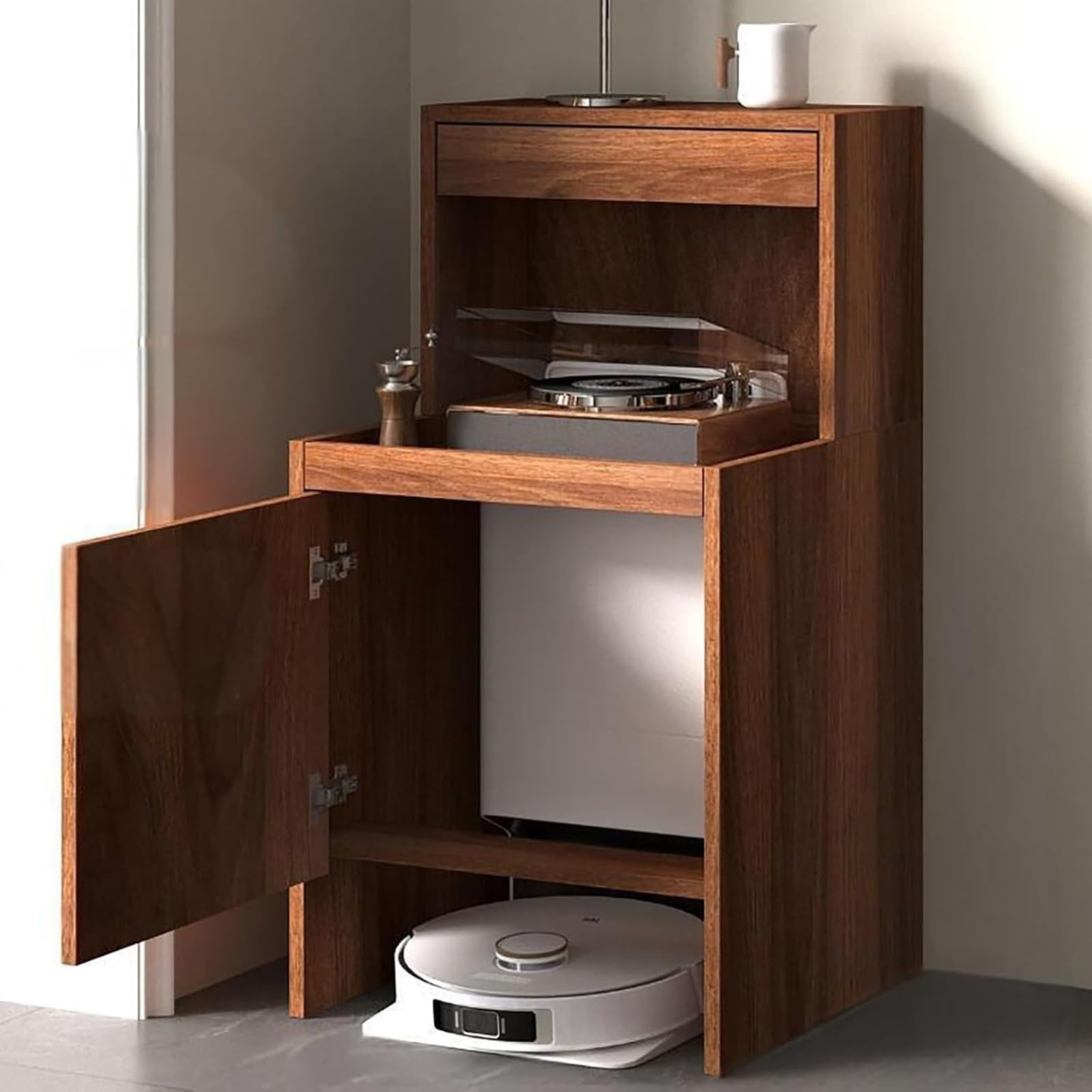 BHGFYXBS Robot Vacuum Stand Cabinet With Doors & Ders Slish End Table And Sto Solut For Home Office Nightstand For Robot Vacuum Cleaner,Brown-50 * 50 * 100Cm,Brown-50 * 50 * 100cm