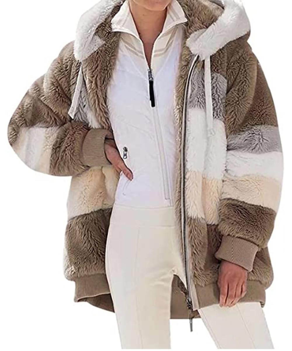 GUCURIN Womens Teddy Hoodies Fleece Jackets Winter Warm Sherpa Coats Full Zip Up Oversized Fuzzy Drawstring Sweatshirt cozy Jumper Outerwear With Pockets Khaki