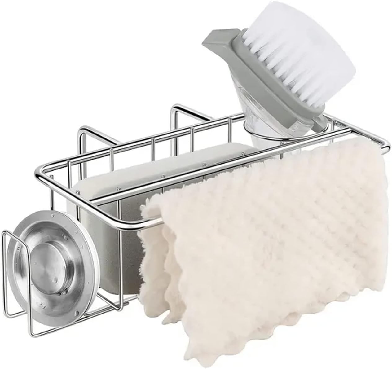 Stainless Steel Sink Caddy Organizer Rustproof Sponge Brush Holder with Fast Drain Design for Kitchen Counter Silver