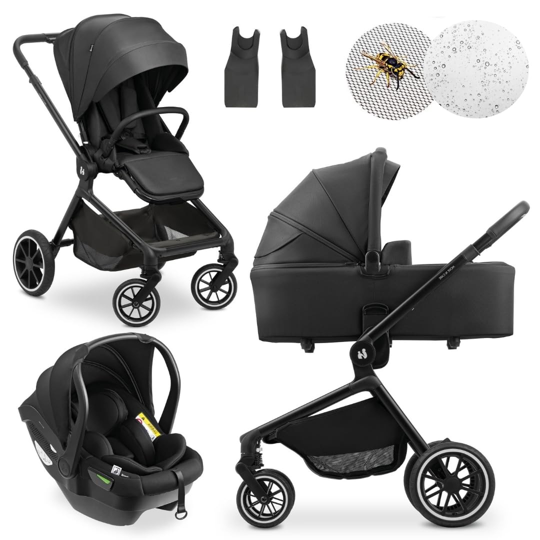 hauck 3in1 Kinderwagen Set Move N Care mit Drive N Care Babyschale – Kombikinderwagen ab Geburt bis 22 kg mit Federung & wendbarer Sitzeinheit – Black