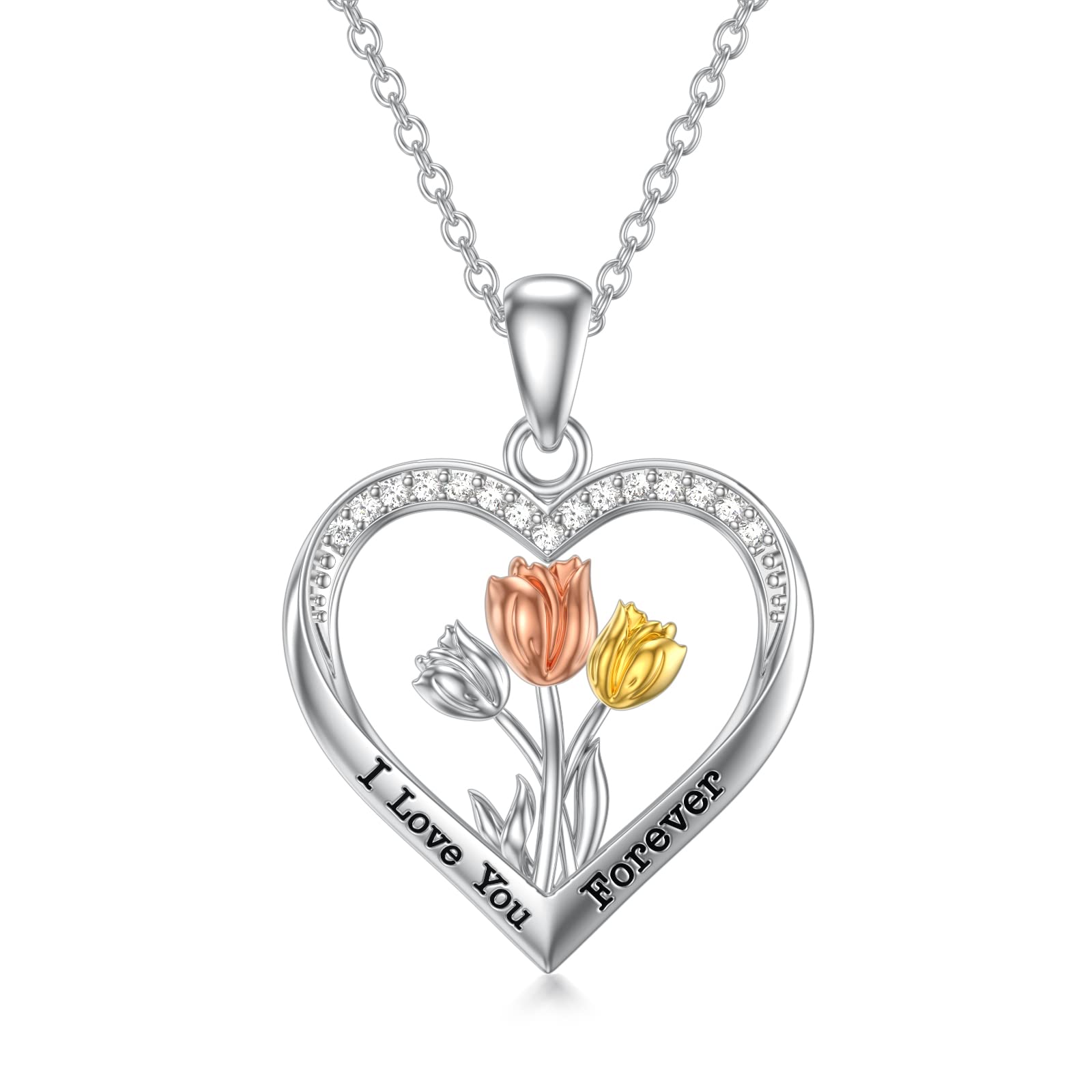 WINNICACA Tulips/Rose/Sunflower/Lotus Necklace Sterling Silver Flower Pendant Jewelry Flower Tulips/Rose/Sunflower/Lotus Gifts for Women Birthday