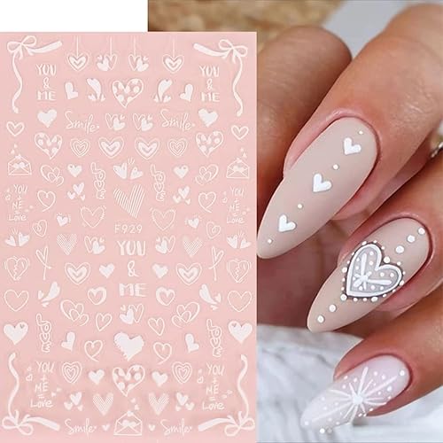 Miniatura 6 de 8 hojas de calcomanías autoadhesivas para el día de San Valentín suministros de arte de uñas en 3D calcomanías de corazón en color negro y blanco